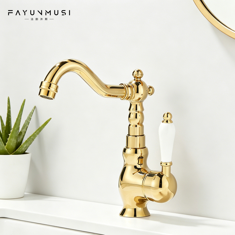 French-Style Vintage Gold Faucet, Brass Light Luxury Bathroom Sink Faucet, Rotatable Hot and Cold Splash-Proof Faucet for Home Use French-Style Vintage Gold Faucet, Brass Light Luxury Bathroom Sink Faucet, Rotatable Hot and Cold Splash-Proof Faucet for Home Use