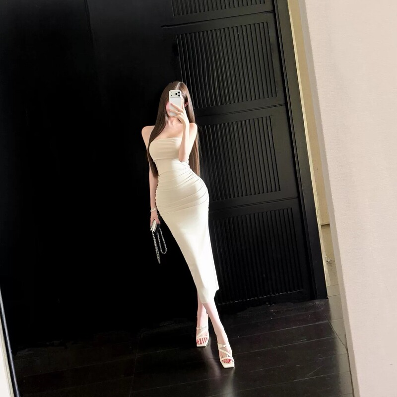 Cher Qiao'Er [Kendall Jenner's Daily Look] Strapless Dress Summer Slim Fit Elegant High-End Long Bodycon Dress
