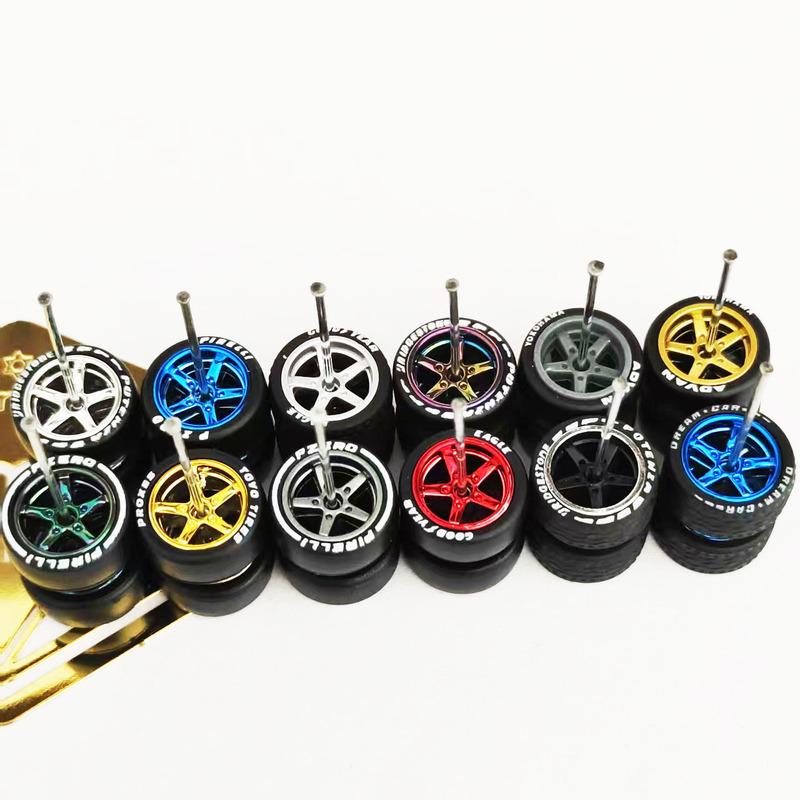 1/64 Hot Wheels Modified Wheels, Tires, Rubber Tires, 11.2mm Five-Claw, 1:64 Alloy Car Model Wheels