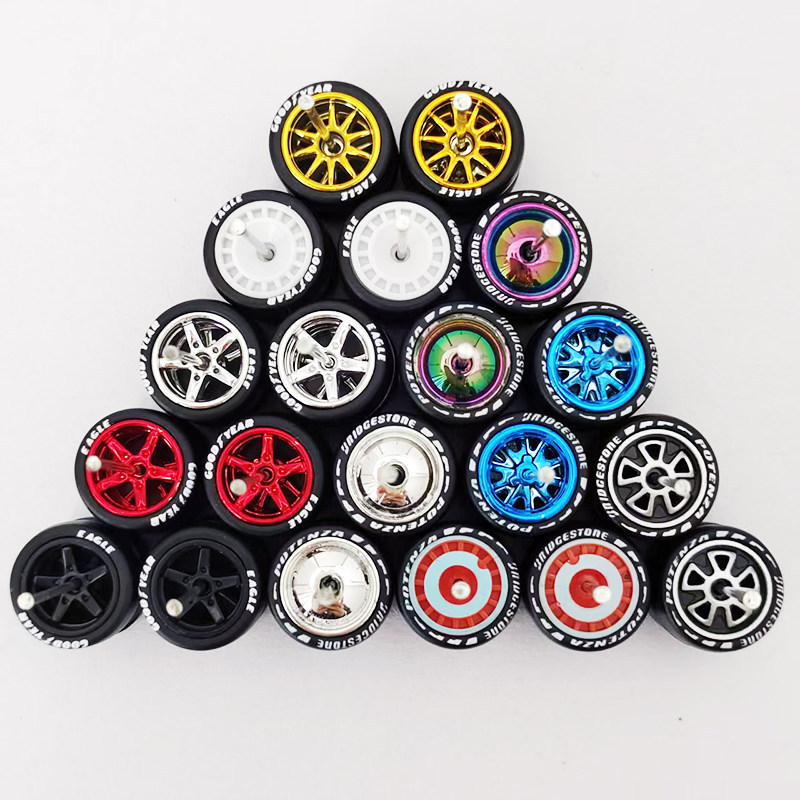 10 Sets of 1/64 Tires, Car Model Modification Wheels, Hot Wheels Tires, Wheel Hubs, Rubber Tires, Alloy Car Model Wheels