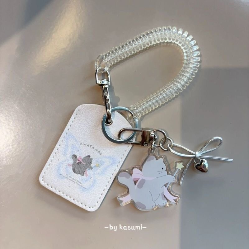 Original Butterfly Fairy Kitten Water Drop Leather Access Control Electric Scooter Keychain Protective Case Card Holder