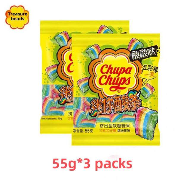 Chupa Chups Sour Strips Sour Candy Rainbow Long Tongue Sour Sugar Gummy Candy Sour Sweet Fruit Juice 55g Snacks