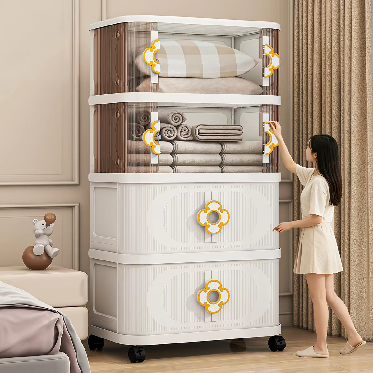 Large capacity clothes thick quilt storage cabinet wheeled wardrobe