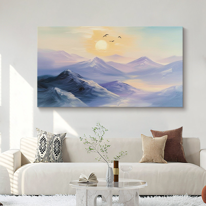 Italian Minimalist Style Purple Energy Eastward Painting Sunrise in the East Hand-Painted Oil Painting Living Room Sofa Background Wall Decoration Painting