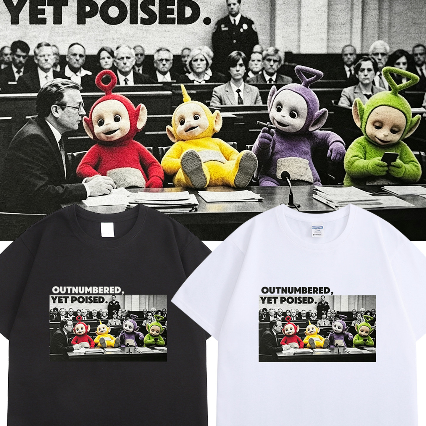 เสื้อยืดข้อความว่า “แม้เราจะมีเพียงไม่กี่คน แต่เราก็ยังสง่างาม” สไตล์อเมริกัน ดั้งเดิม สนุกสนาน ล้อเลียนเทเลทับบี้ ลายการ์ตูนน่ารัก แนวเรโทร