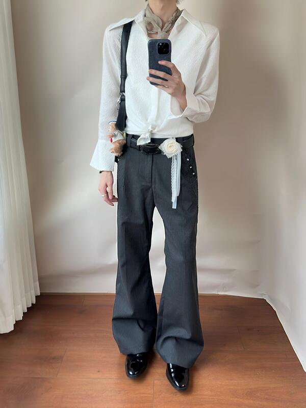 Zxjr'Star Diamond Carving' Commuting High-End Old Money Style Textured Tr Flared Three-Dimensional Striped Trousers Zxjr'Star Diamond Carving' Commuting High-End Old Money Style Textured Tr Flared Three-Dimensional Striped Trousers