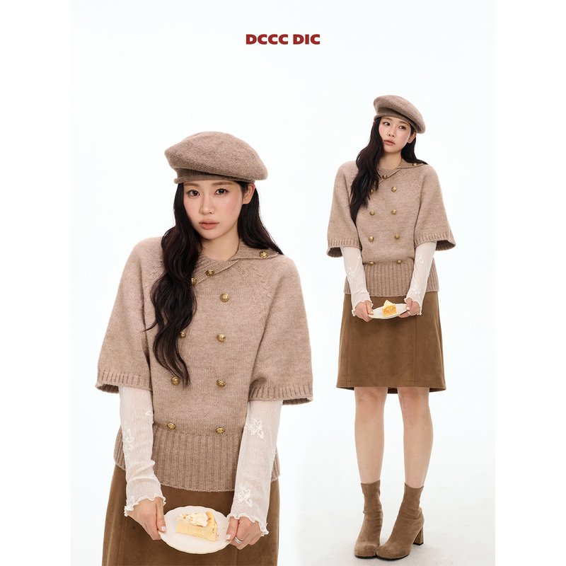 Dcccdic Chen Dian Dian's Vintage-Style Sweater for Women with Napoleon Cape Design, Autumn and Winter Top Coat Dcccdic Chen Dian Dian's Vintage-Style Sweater for Women with Napoleon Cape Design, Autumn and Winter Top Coat