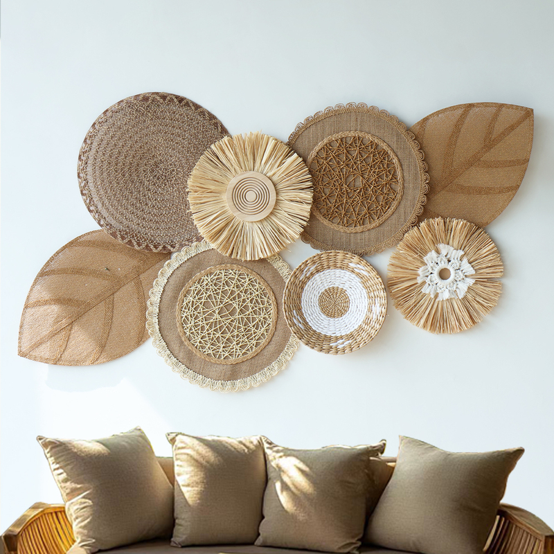 Bohemian Wabi-Sabi Style Straw Woven Wall Decorations for Guesthouse Wall Decoration, Living Room, Bedroom, Home Wall Hanging Decorations