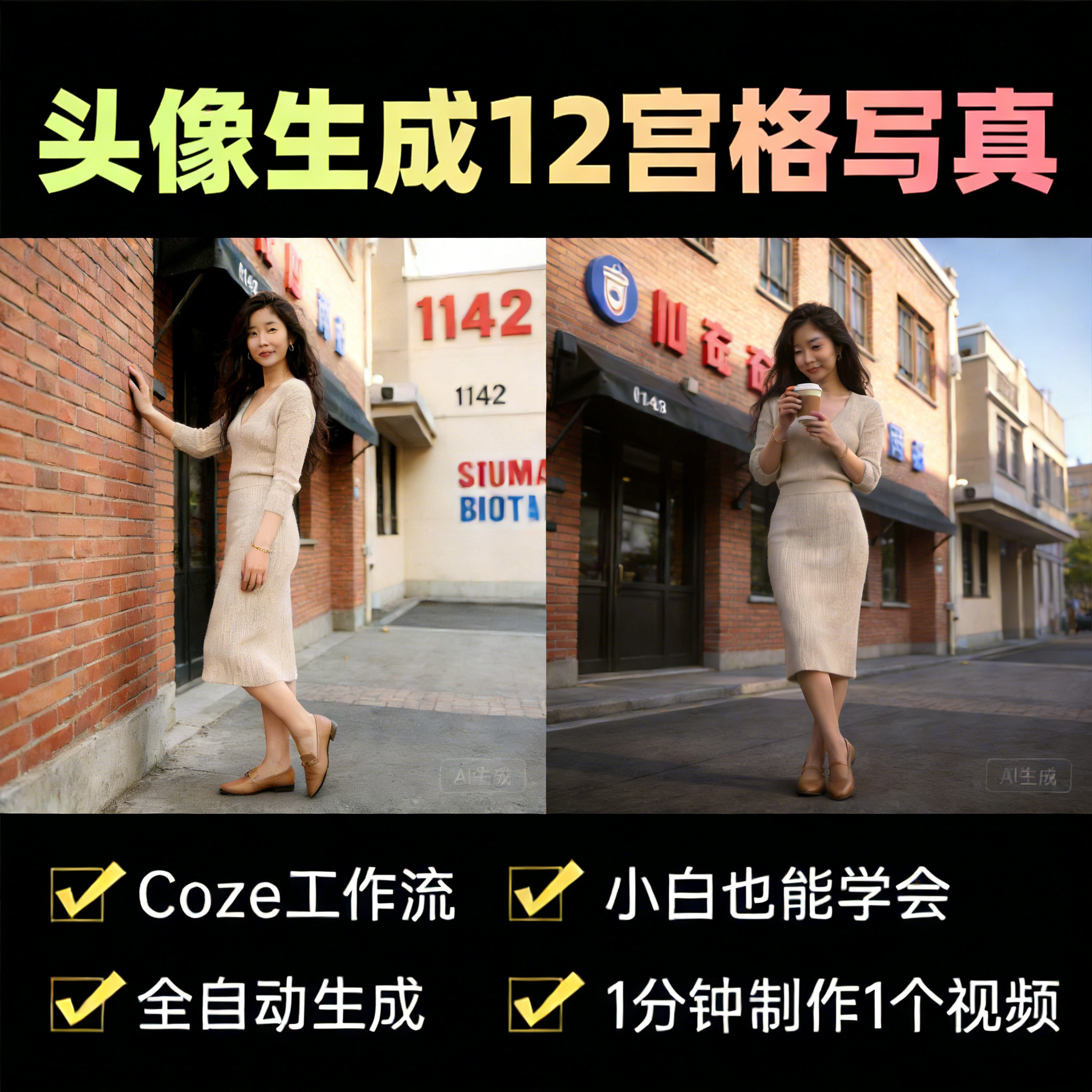 扣子工作流coze成品头像生成女性艺术写真照片智能体开发搭建模板