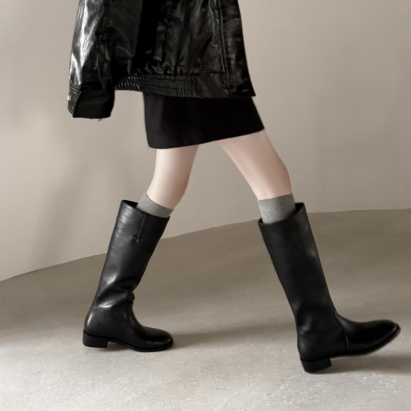 First-Layer Calfskin, Very Stylish and Slimming, Tall Riding Boots for Women, Genuine Leather Black Long Boots, Slimming Boots That Enhance Leg Shape