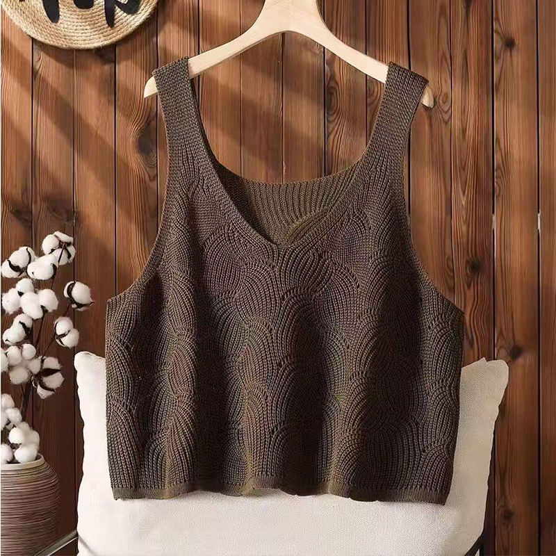 Knitted Vest for Women, Spring and Summer 2026 New Style, Simple V-Neck, Hollow-Out Design, Versatile Layering Sleeveless Tank Top, Trendy Knitted Vest for Women, Spring and Summer 2026 New Style, Simple V-Neck, Hollow-Out Design, Versatile Layering Sleeveless Tank Top, Trendy