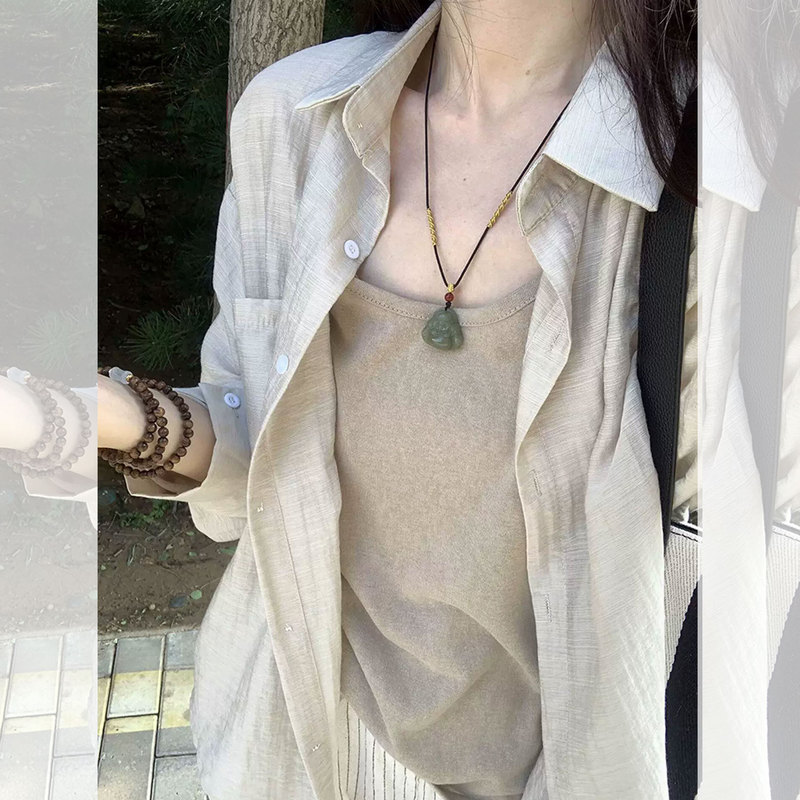 Old Money Style Linen Sun Protection Shirt for Women, Loose Fit, Slimming Thin Cardigan Jacket, Simple Casual Style Polo Collar Shirt Old Money Style Linen Sun Protection Shirt for Women, Loose Fit, Slimming Thin Cardigan Jacket, Simple Casual Style Polo Collar Shirt