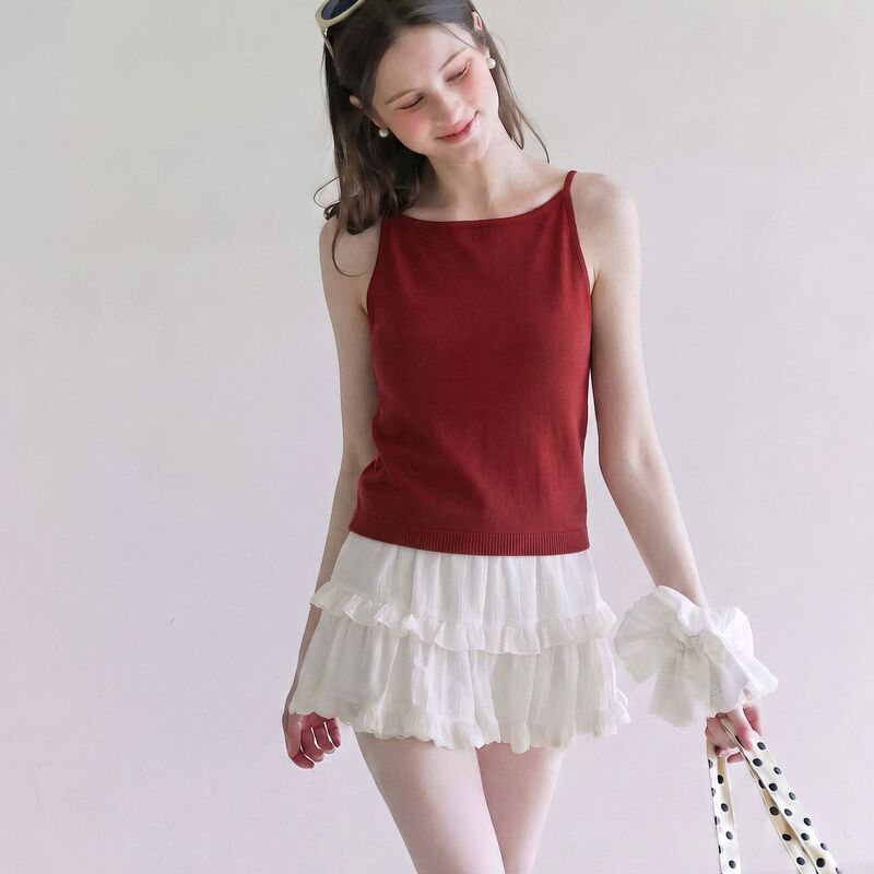 French-Style Elegant Red Camisole for Women, 2026 Summer New Model, Suitable for Layering or Wearing Alone, Knitted Slim-Fit Sleeveless Top French-Style Elegant Red Camisole for Women, 2026 Summer New Model, Suitable for Layering or Wearing Alone, Knitted Slim-Fit Sleeveless Top