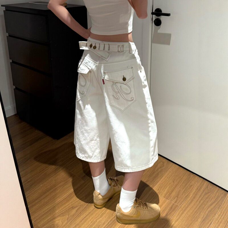 American Retro Style Paris Buckle Cropped Jeans for Women, Summer 2026 New Model, Bamboo Texture High-Waisted Loose Wide-Leg Mid-Length Pants American Retro Style Paris Buckle Cropped Jeans for Women, Summer 2026 New Model, Bamboo Texture High-Waisted Loose Wide-Leg Mid-Length Pants