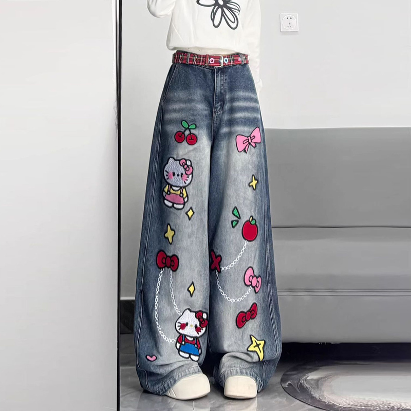 2026 Summer New Cartoon Print Jeans for Women, High-Waisted Loose Wide-Leg Pants, Playful Trendy Cool Women's Long Pants 2026 Summer New Cartoon Print Jeans for Women, High-Waisted Loose Wide-Leg Pants, Playful Trendy Cool Women's Long Pants