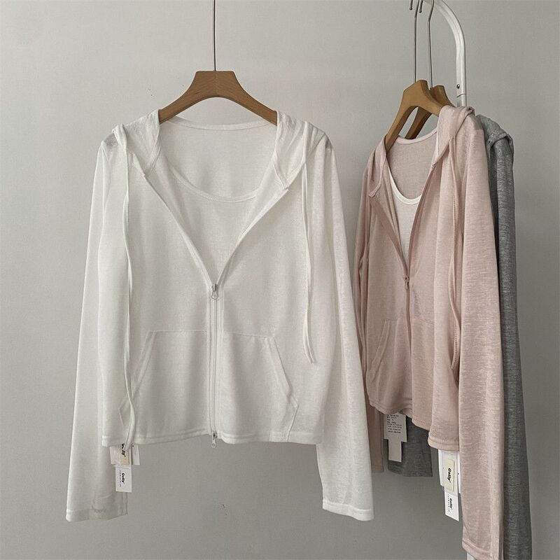 Hooded Faux Two-Piece Thin Sun Protection Jacket with Zipper, Long-Sleeve Coat for Women, New Summer Style, Slimming, Versatile, Lightweight Trendy Top Hooded Faux Two-Piece Thin Sun Protection Jacket with Zipper, Long-Sleeve Coat for Women, New Summer Style, Slimming, Versatile, Lightweight Trendy Top