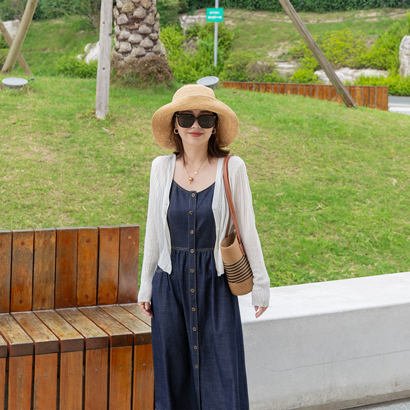 143-155cm Petite Exclusive Denim Suspender Dress, Long Dress That Makes You Look Slimmer and Stylish