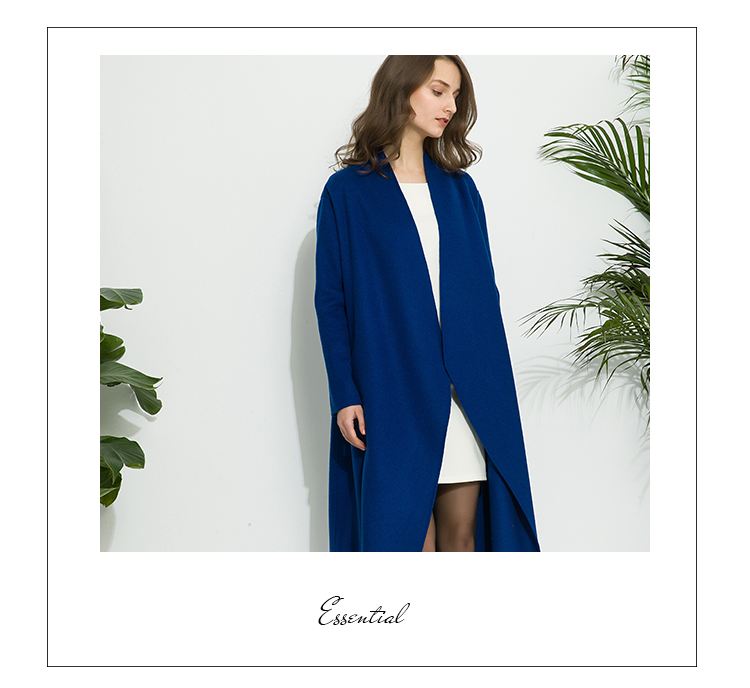 MIRROR FUN mùa đông phong cách mới tối giản áo choàng hai mặt không cổ trong phần dài của áo cashmere hai mặt áo khoác len mỏng