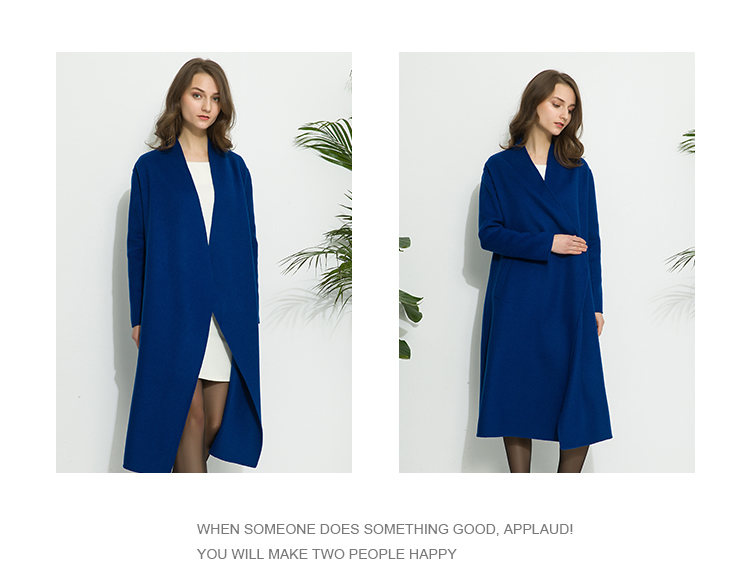 MIRROR FUN mùa đông phong cách mới tối giản áo choàng hai mặt không cổ trong phần dài của áo cashmere hai mặt áo khoác len mỏng