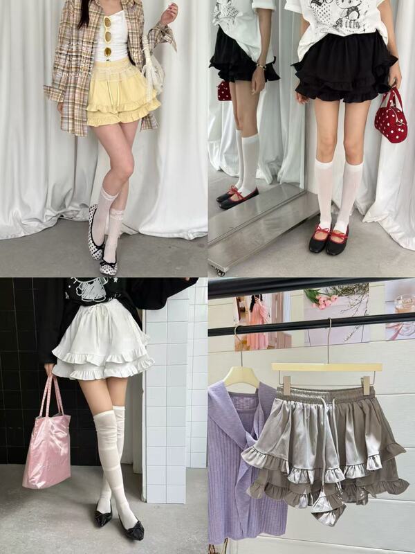 4/09Lindymeiyiw666 Korean Style No Returns or Exchanges Sweet Ruffled Edge Slimming Cake Skirt Shorts