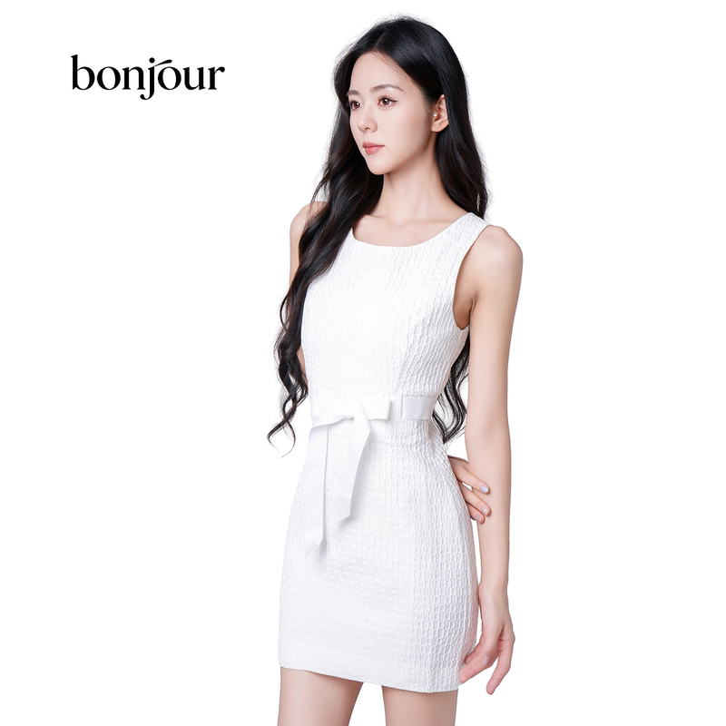 Congyuan Bonjour【Camellia Lady】White Embossed Ladylike Dress