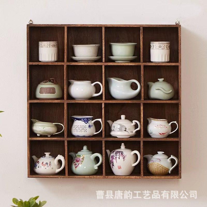 Wooden tea set rack Chinese Duobaoge tea cup rack wall-mounted storage rack modern simple storage rack wholesale
