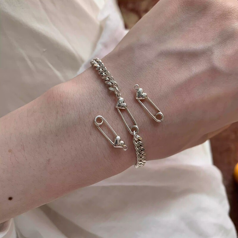Heart-Shaped Paperclip Bracelet S925 Sterling Silver Niche Design Simple Chain High-End Versatile Style Jewelry for Women Heart-Shaped Paperclip Bracelet S925 Sterling Silver Niche Design Simple Chain High-End Versatile Style Jewelry for Women