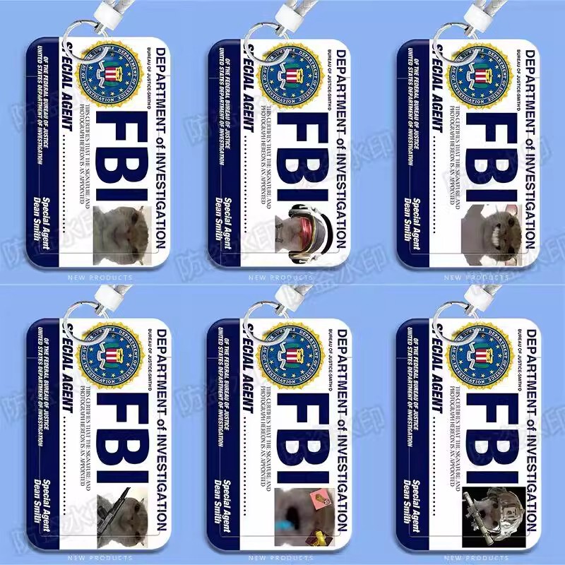 Crooked-Mouthed Kitten Aminos Fbi Student Slide Card Holder Badge Holder Meal Card Bus Access Card Tag Id Holder
