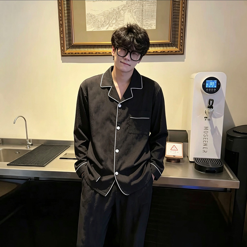 Men's Pajamas, Spring and Autumn Style, Warm, Large Size, Cardigan Style, Solid Color, Long-Sleeved, Cloud Cotton, Can Be Worn Outside, High-End, Versatile, Black Men's Pajamas, Spring and Autumn Style, Warm, Large Size, Cardigan Style, Solid Color, Long-Sleeved, Cloud Cotton, Can Be Worn Outside, High-End, Versatile, Black