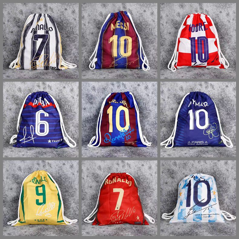 Football Backpack Simple Drawstring Pouch Backpack Football Shoe Storage Bag Messi C. Ronaldo Neymar Memorabilia