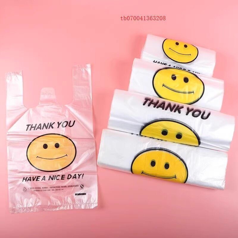 Smiley Face Desktop Trash Bags, Vest-Style White Mini Convenience Bags, Size 20cm, Ultra-Small Plastic Bags, Transparent Small Bags