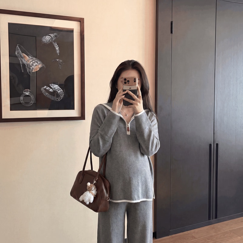 Sola Maternity Wear Early Autumn Knit Set, Korean Style, High-End, Lazy Style, Conceals Pregnancy Belly, Does Not Show Pregnancy, Outerwear Set