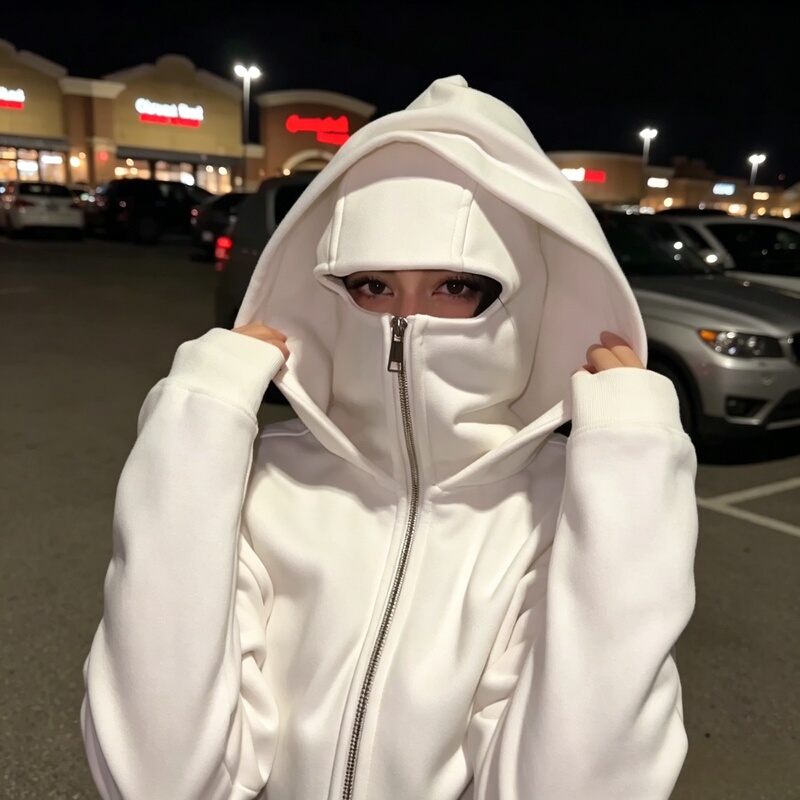 Double-Layer Hooded Sweatshirt with High Collar, Warm and Windproof Neck Protection Jacket, Niche Design Couple Style Full-Face Mask Hoodie Double-Layer Hooded Sweatshirt with High Collar, Warm and Windproof Neck Protection Jacket, Niche Design Couple Style Full-Face Mask Hoodie