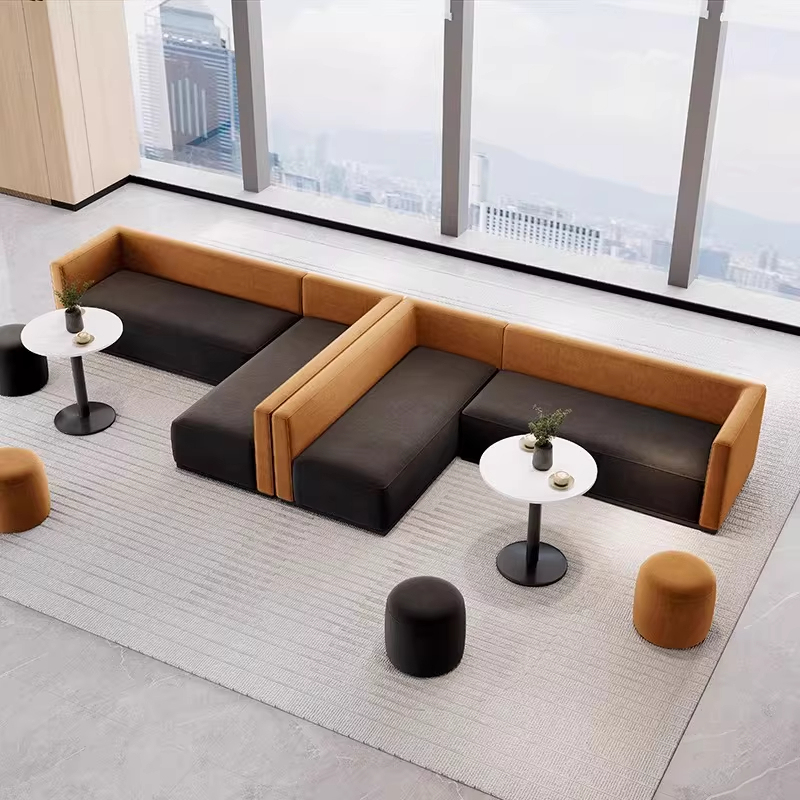 4S Store, Milk Tea Shop, Waiting Area Fabric Sofa and Coffee Table Set, Modern Creative Office Leisure Booth Sofa, Hotel