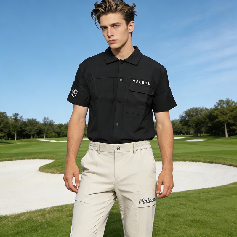Malbon Golf Men's Short-Sleeved Shirt Business Casual Pants Workwear Style Outdoor Ice-Feel Sports Suit Malbon Golf Men's Short-Sleeved Shirt Business Casual Pants Workwear Style Outdoor Ice-Feel Sports Suit