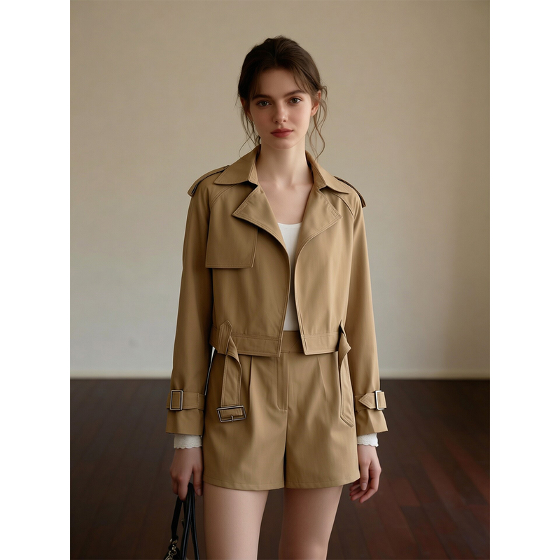 Dicomer Official Website Simple British Style Khaki Jacket and Shorts Set for Women, Spring and Autumn Workwear Style Waist-Cinching Two-Piece Set Dicomer Official Website Simple British Style Khaki Jacket and Shorts Set for Women, Spring and Autumn Workwear Style Waist-Cinching Two-Piece Set