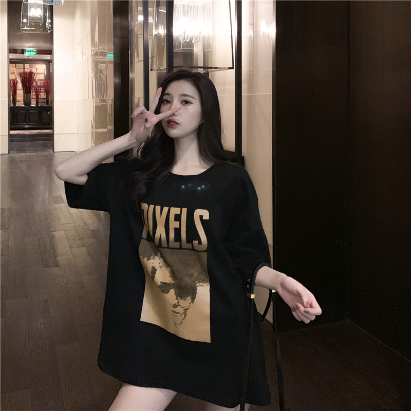 Tide brand ins super hot loose short-sleeved T-shirt women's 2022 new summer printing round neck was thin Korean version half-sleeved top