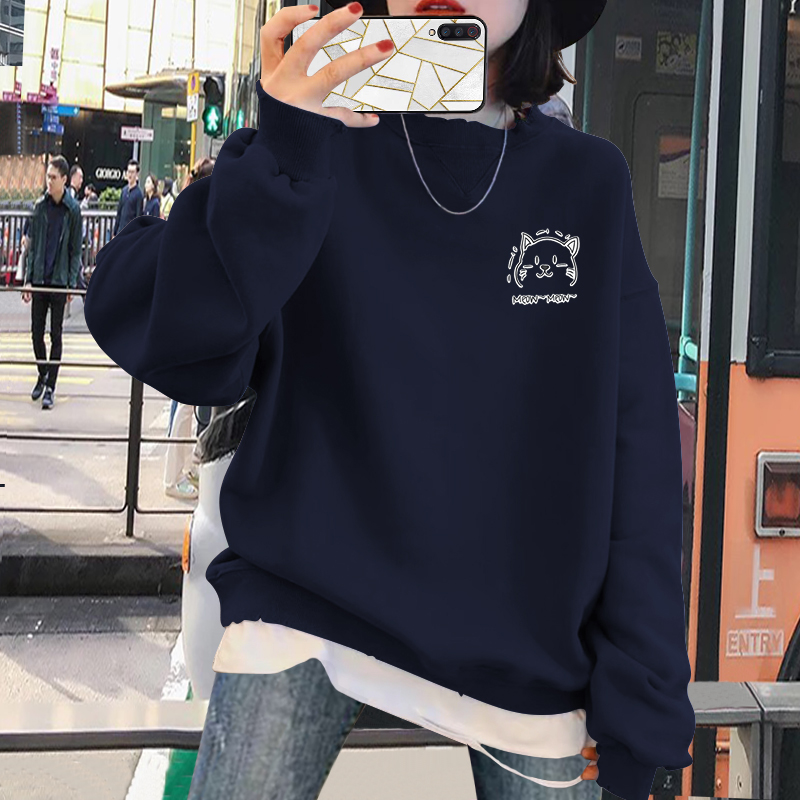 Boomer Fake Two-piece Sweatshirt Woman Loose Korean version 2021 Chunqiu thin section Broken Hole Splicing Sleeve Head Round blouses woman