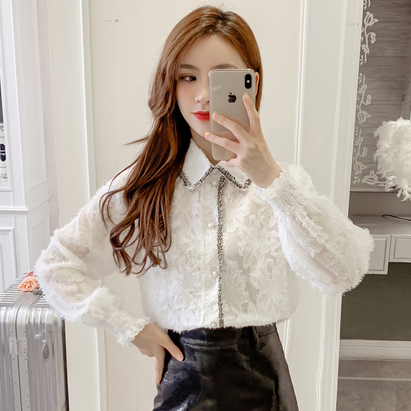 Little fragrance lace shirt girl 2022 new women's wear long sleeve shirt is a thin tide