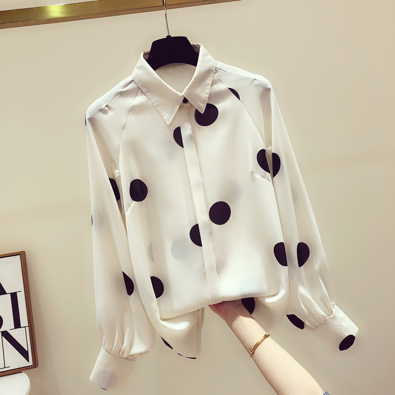 Tide brand chiffon shirt women's 2022 autumn new wave point shirt long-sleeved top design niche loose shirt