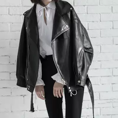 European station handsome leather locomotive leather clothing 2021 Spring and Autumn new women's loose skinny jacket coat women