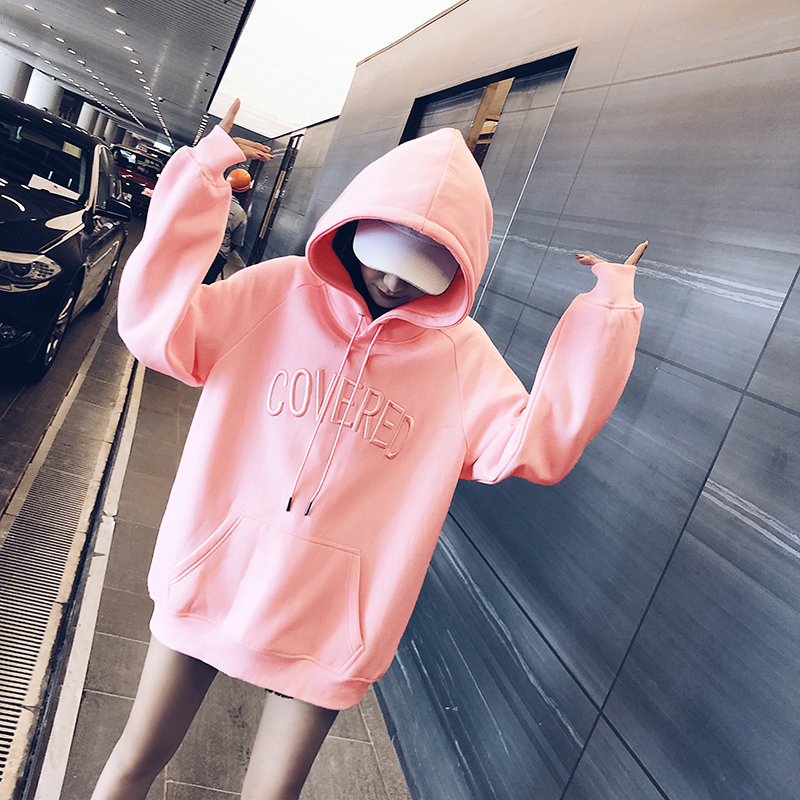 Tide Cards Loose slim and gush medium long version with cap sports shirt woman 2021 autumn winter new 100 hitch a little jacket woman