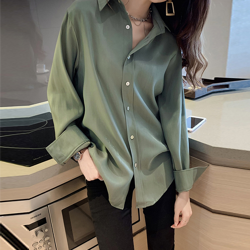 Tide card small crowd long sleeve shirt woman 2022 spring and autumn new large size women's clothing Han version loose and thin beat bottom blouses woman