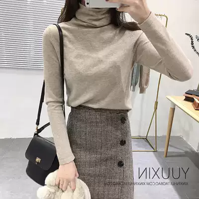 Temperament wool high neck knitted base shirt women 2021 autumn and winter new women's warm Korean version of Joker sweater