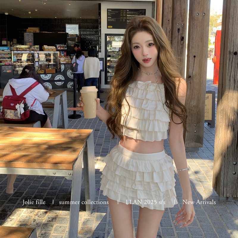 Your Lazy Llan【Absolutely Beautiful】 Versatile and Sweet Layered Ruffle Top + Skirt Set for Women Your Lazy Llan【Absolutely Beautiful】 Versatile and Sweet Layered Ruffle Top + Skirt Set for Women