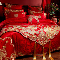 Embroidery bed flag cotton wedding jewelry Wedding bedding big red 1 8m2 2m four-piece set of accessories