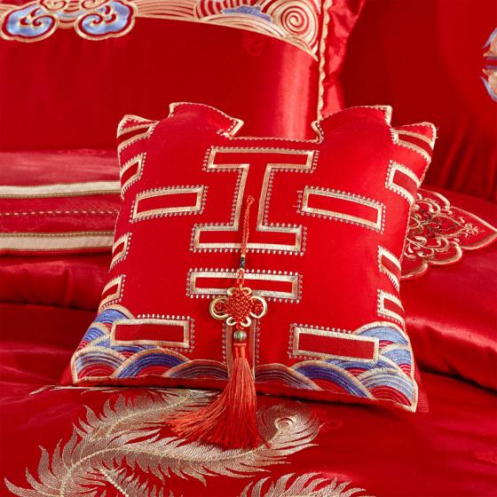 Lớn màu đỏ nhỏ gối bông cưới thêu đệm thắt lưng gối con gối phụ kiện giường cưới lõi gối tựa lưng sofa
