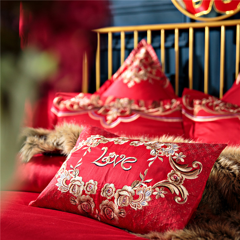 Lớn màu đỏ nhỏ gối bông cưới thêu đệm thắt lưng gối con gối phụ kiện giường cưới lõi gối tựa lưng sofa
