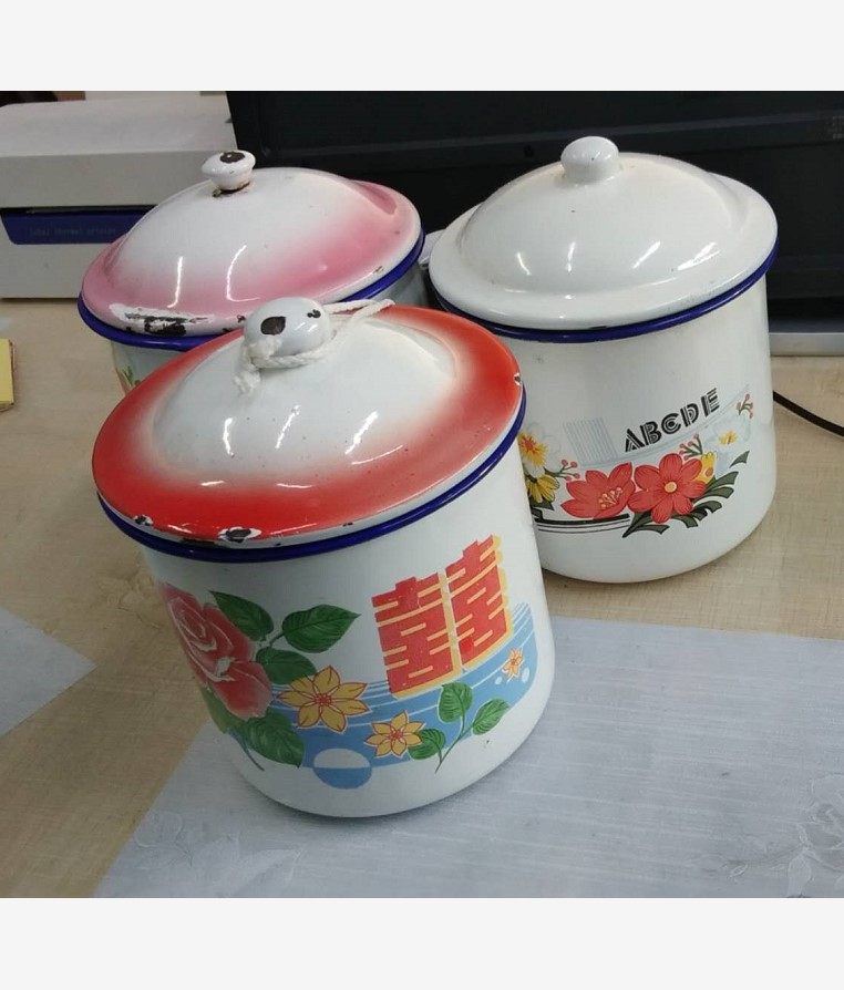 Enamel bowl nostalgic old-fashioned 80s retro enamel cup nostalgic classic retro red double happiness with lid enamel tea mug