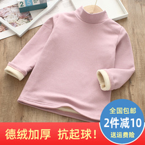 Girls plus velvet thickened base shirt autumn and winter baby coat De velvet half high collar winter warm western collar children